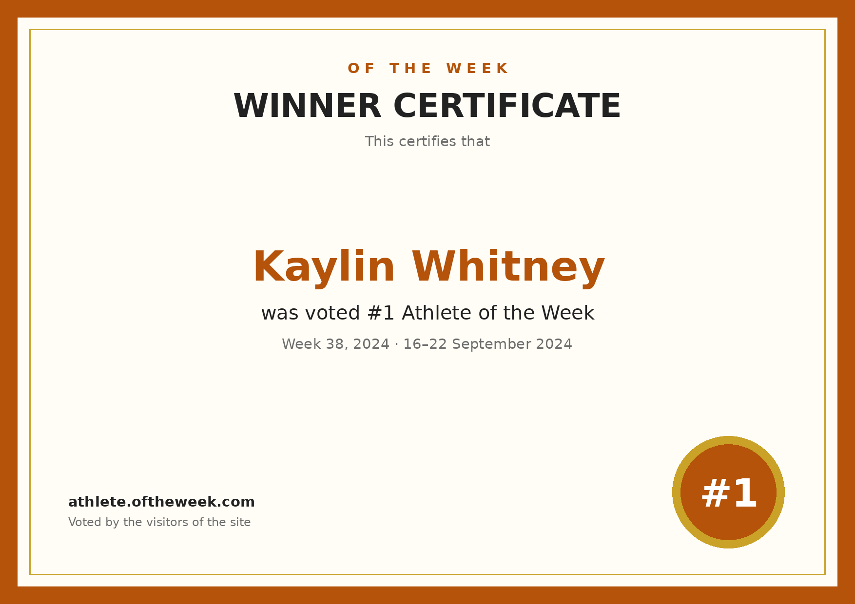 Certificate — Kaylin Whitney