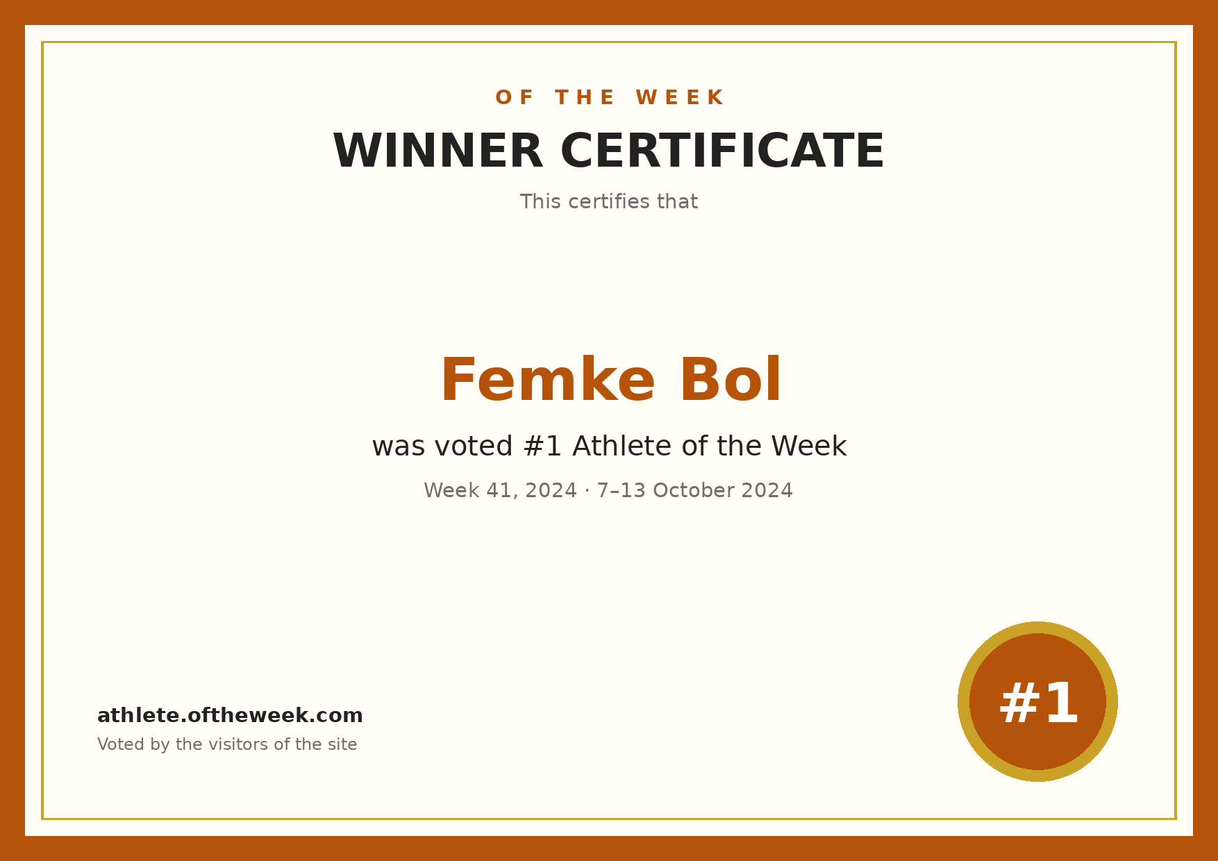 Certificate — Femke Bol
