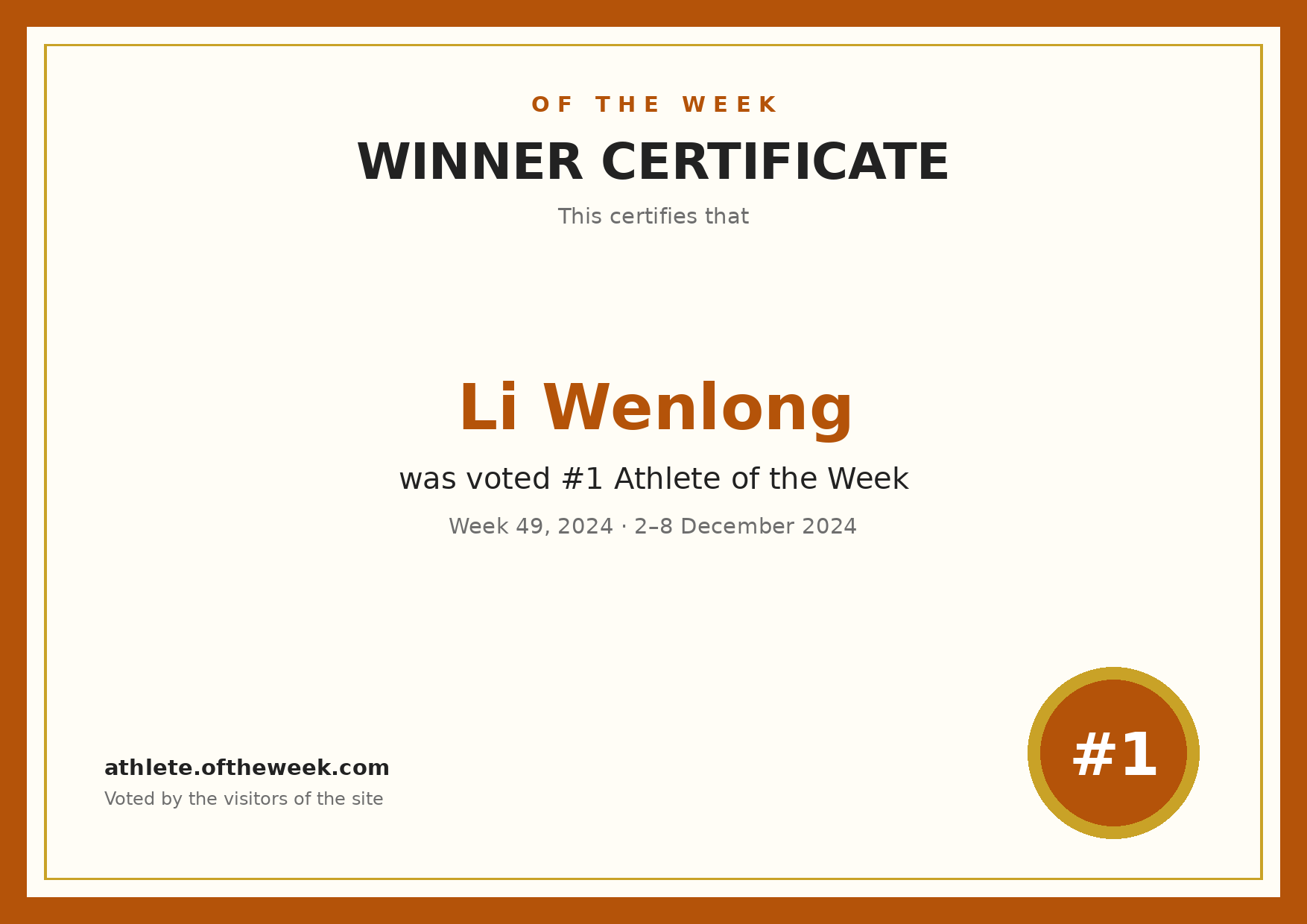 Certificate — Li Wenlong