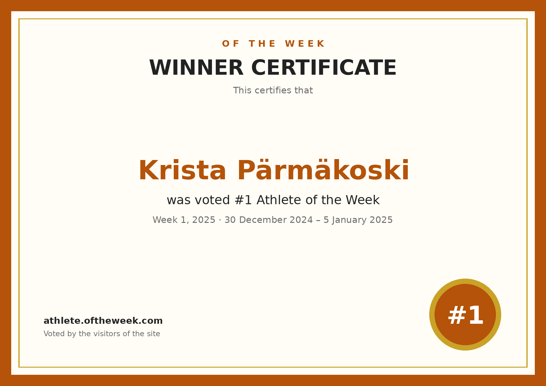 Certificate — Krista Pärmäkoski