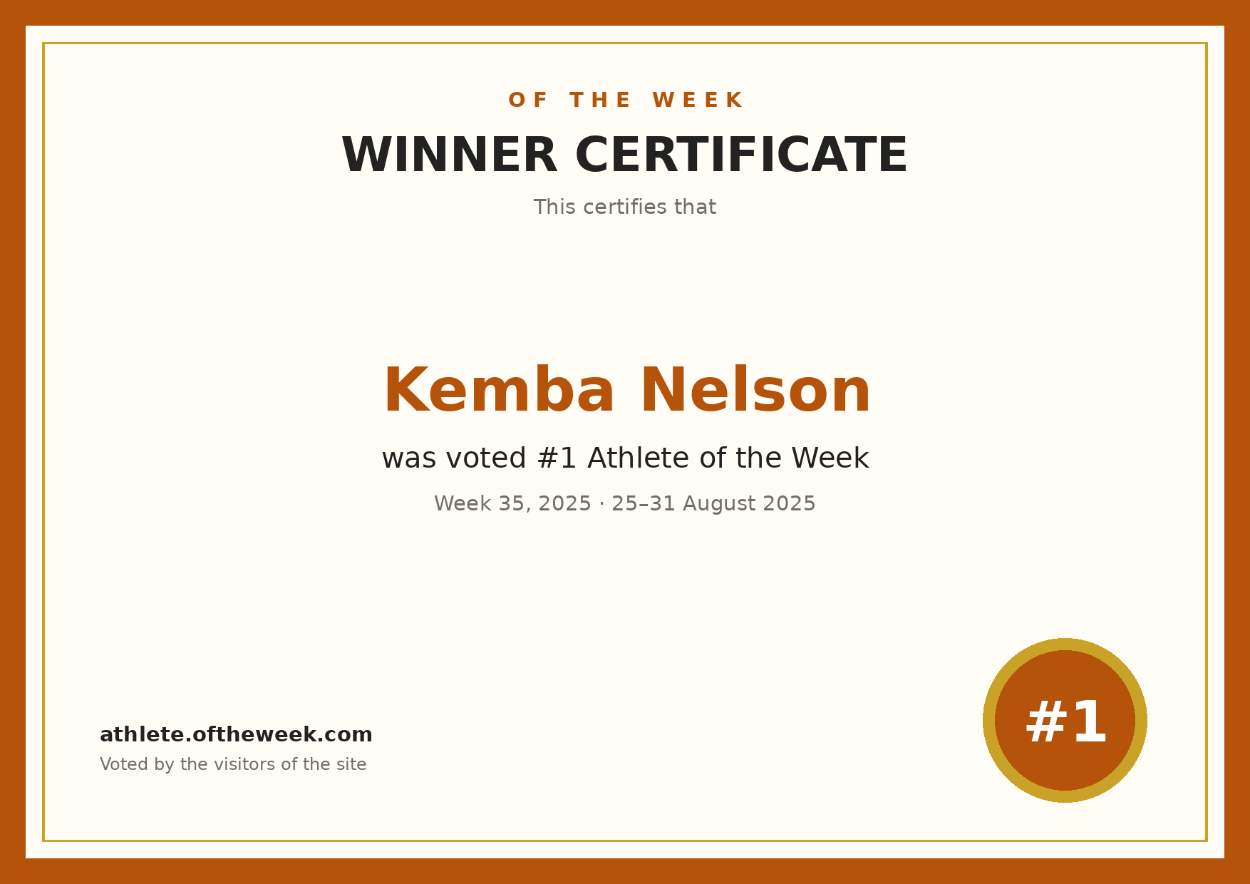 Certificate — Kemba Nelson